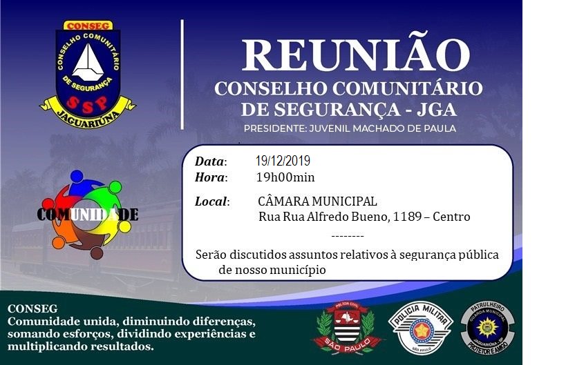 Última reunião ordinária do Conseg no ano acontece nesta quinta-feira (19), na Câmara