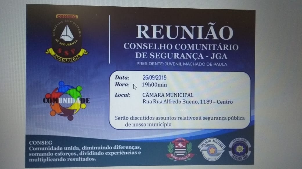 Reunião ordinária do Conseg acontece nesta quinta-feira (26) no plenário da Câmara