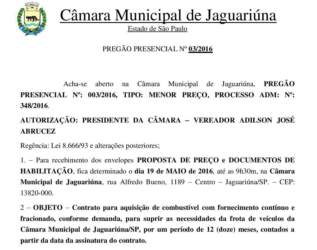 Pregão Presencial nº 003/2016 - Combustível
