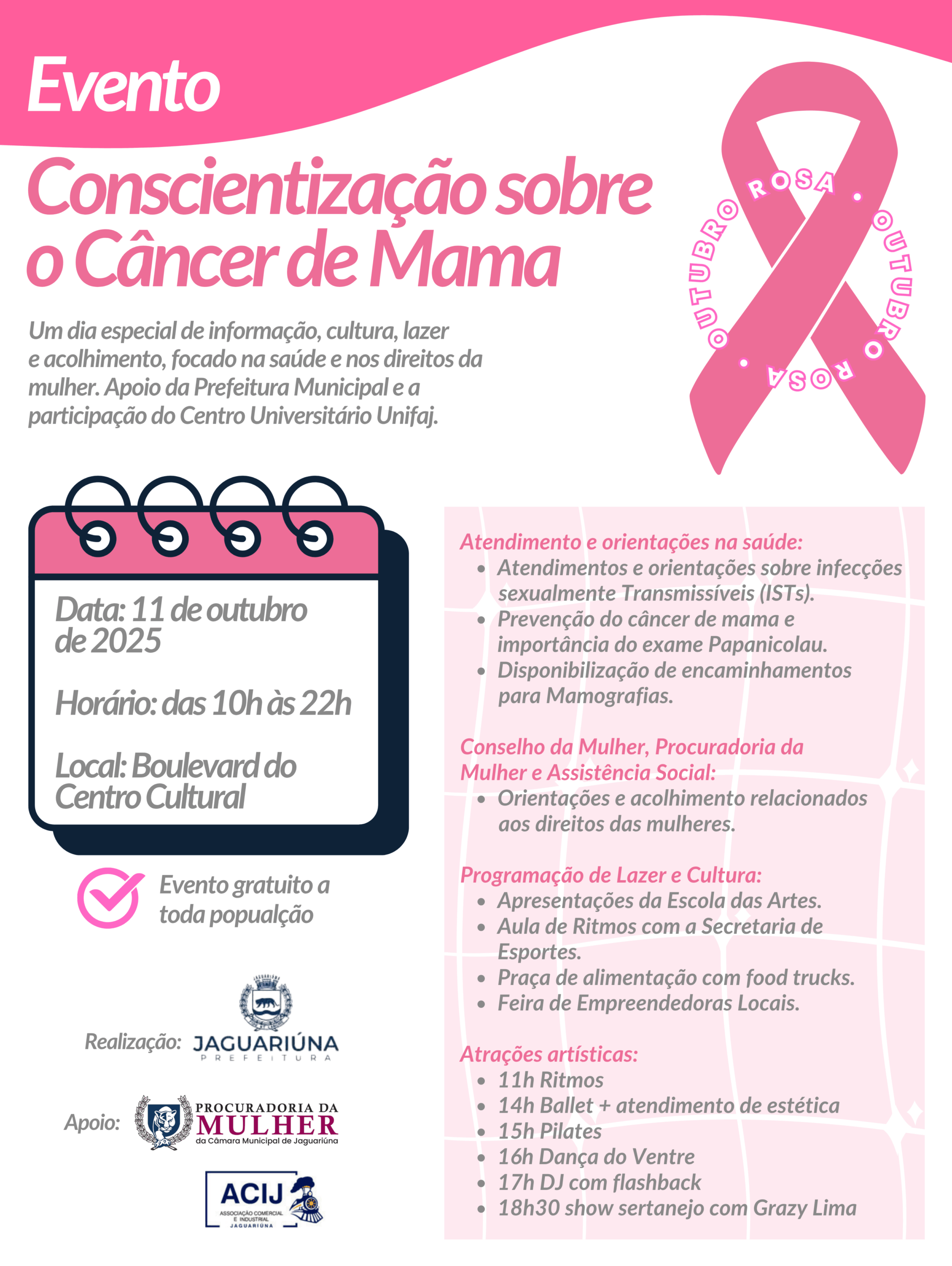 Jaguariúna promove evento de saúde e empoderamento feminino no Outubro Rosa