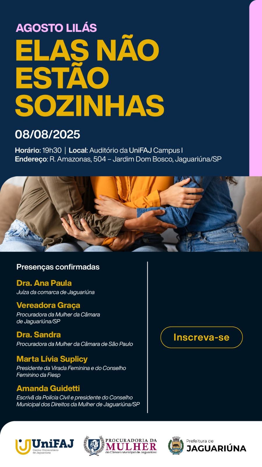 💜 Agosto Lilás: A Procuradoria da Mulher da Câmara de Jaguariúna promove evento de conscientização e acolhimento às mulheres