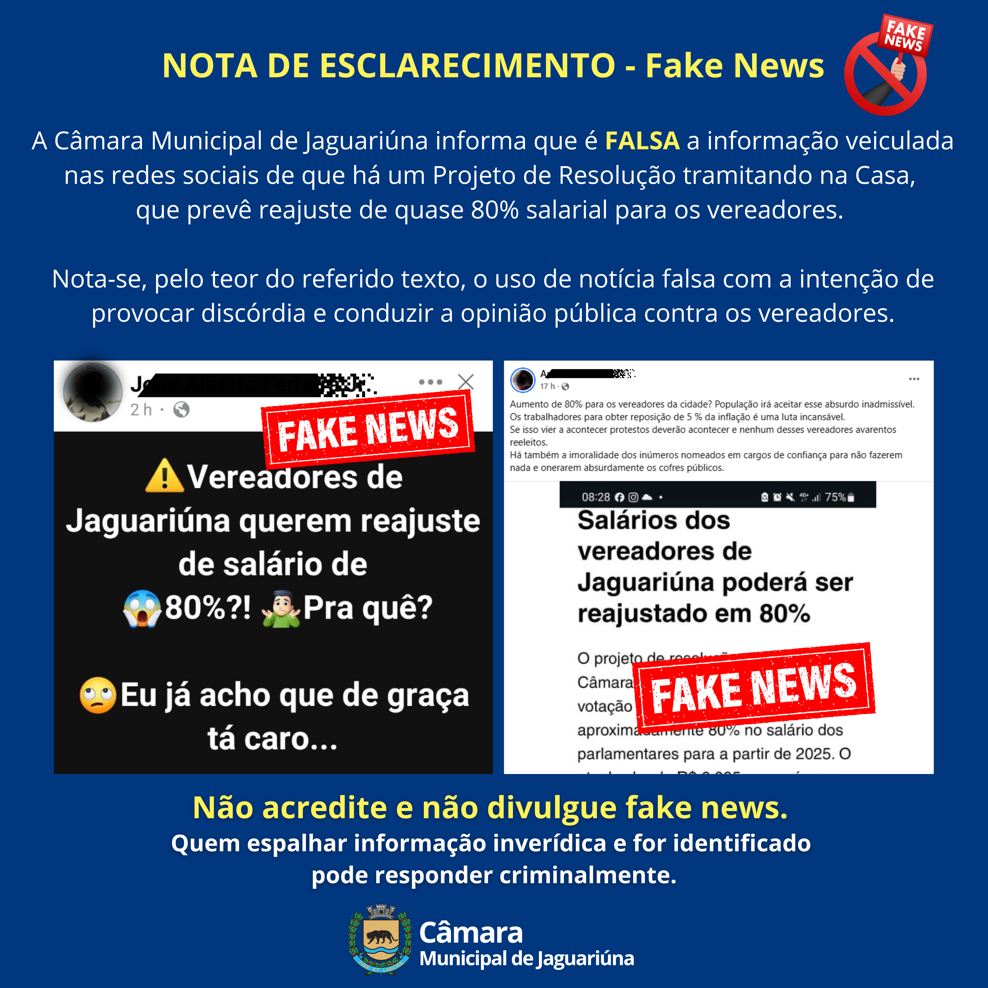 NOTA DE ESCLARECIMENTO - Fake News 