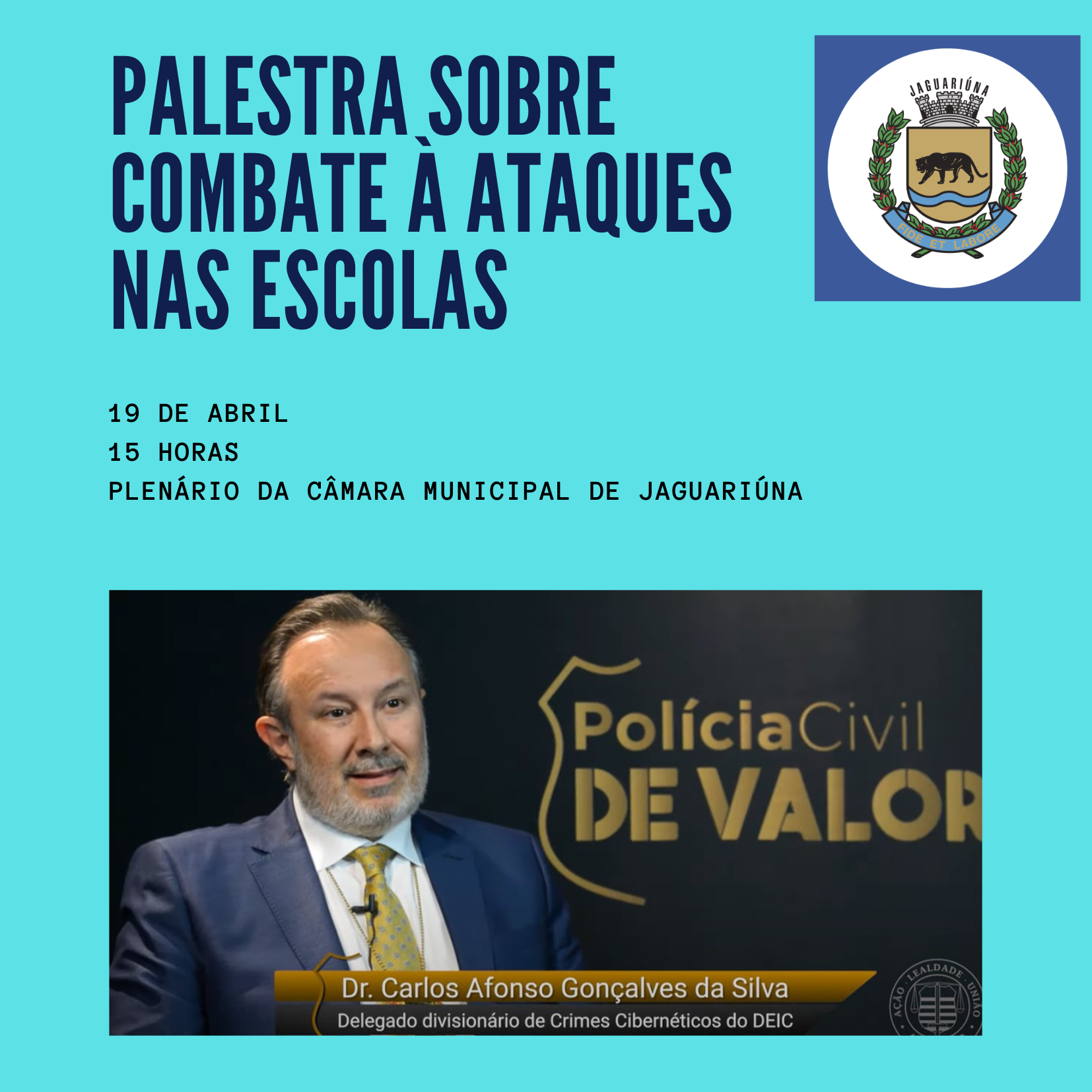 Câmara sedia palestra sobre prevenção à ataques nas escolas, nesta quarta-feira (19). Evento é aberto ao público