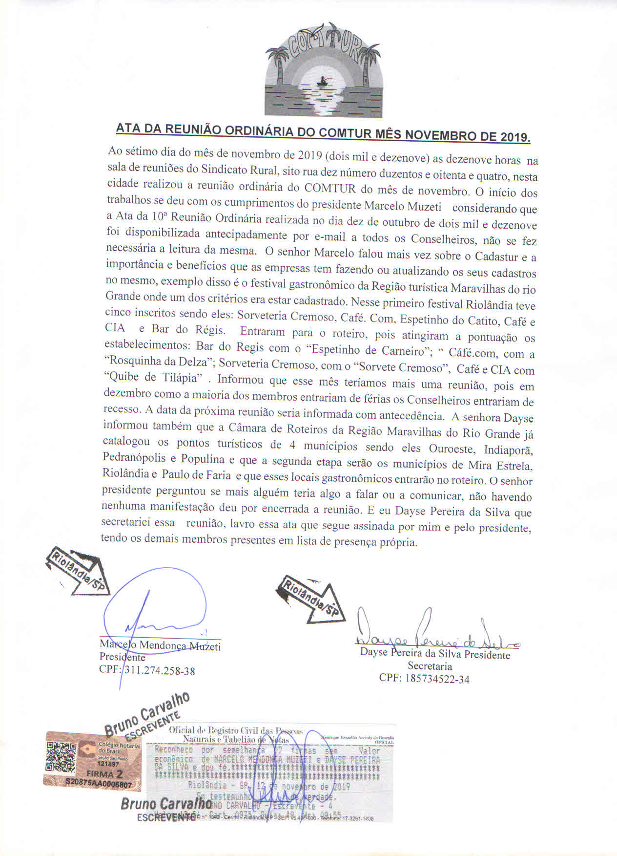 ATA DA REUNIÃO ORDINÁRIA DO COMTUR NOVEMBRO/2019