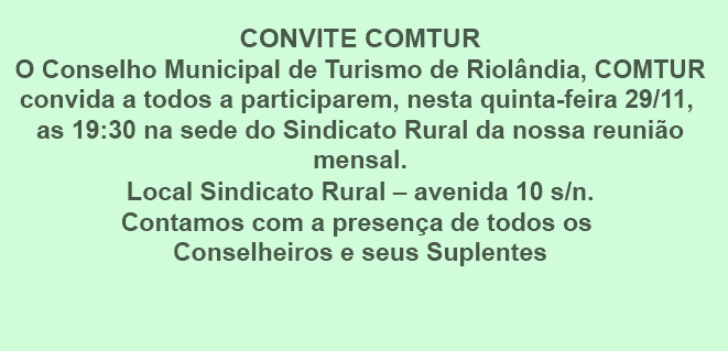 Convite COMTUR - Reunião 29/11/2018