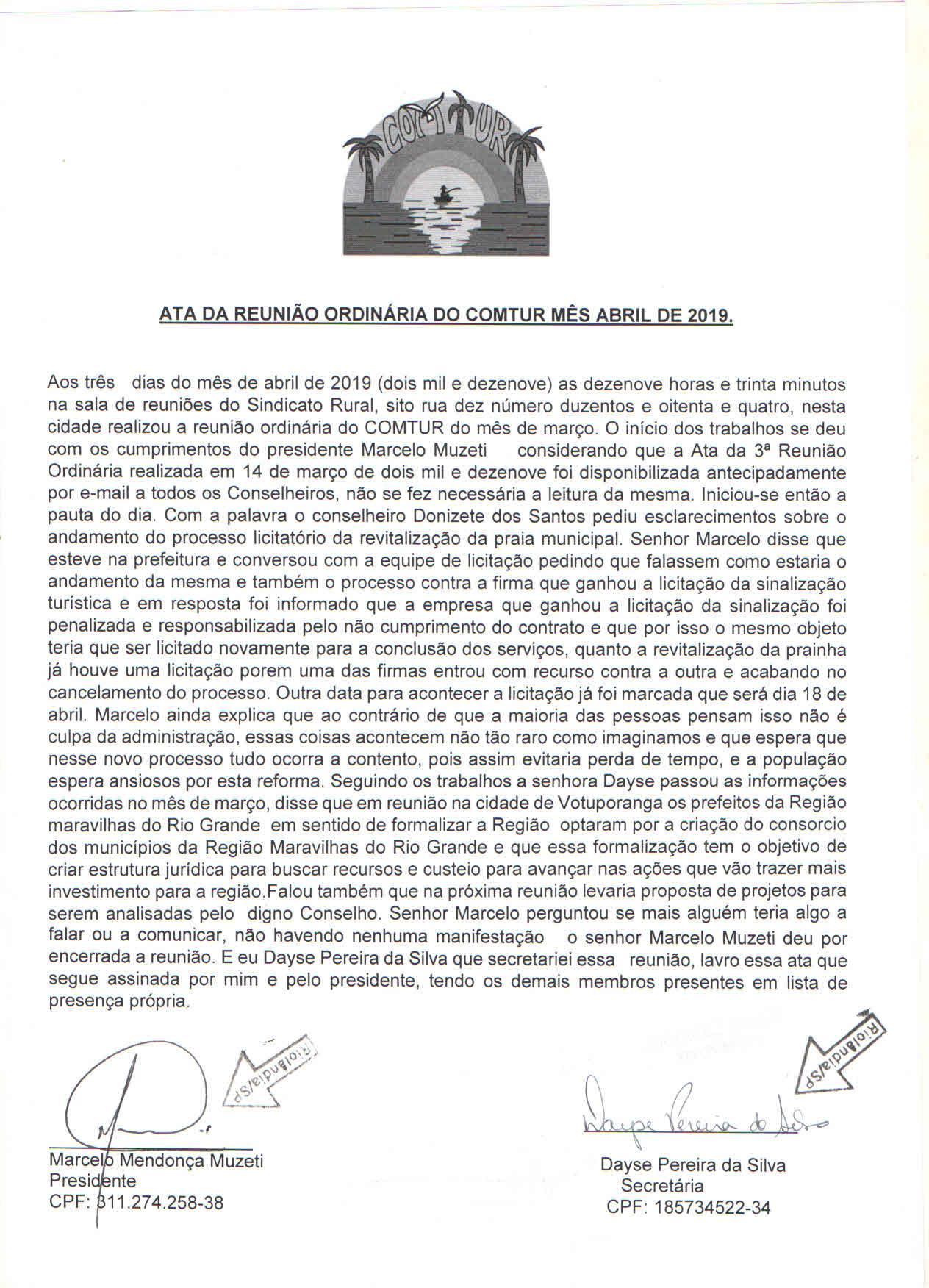 ATA DA REUNIÃO ORDINÁRIA DO COMTUR MARÇO/2019