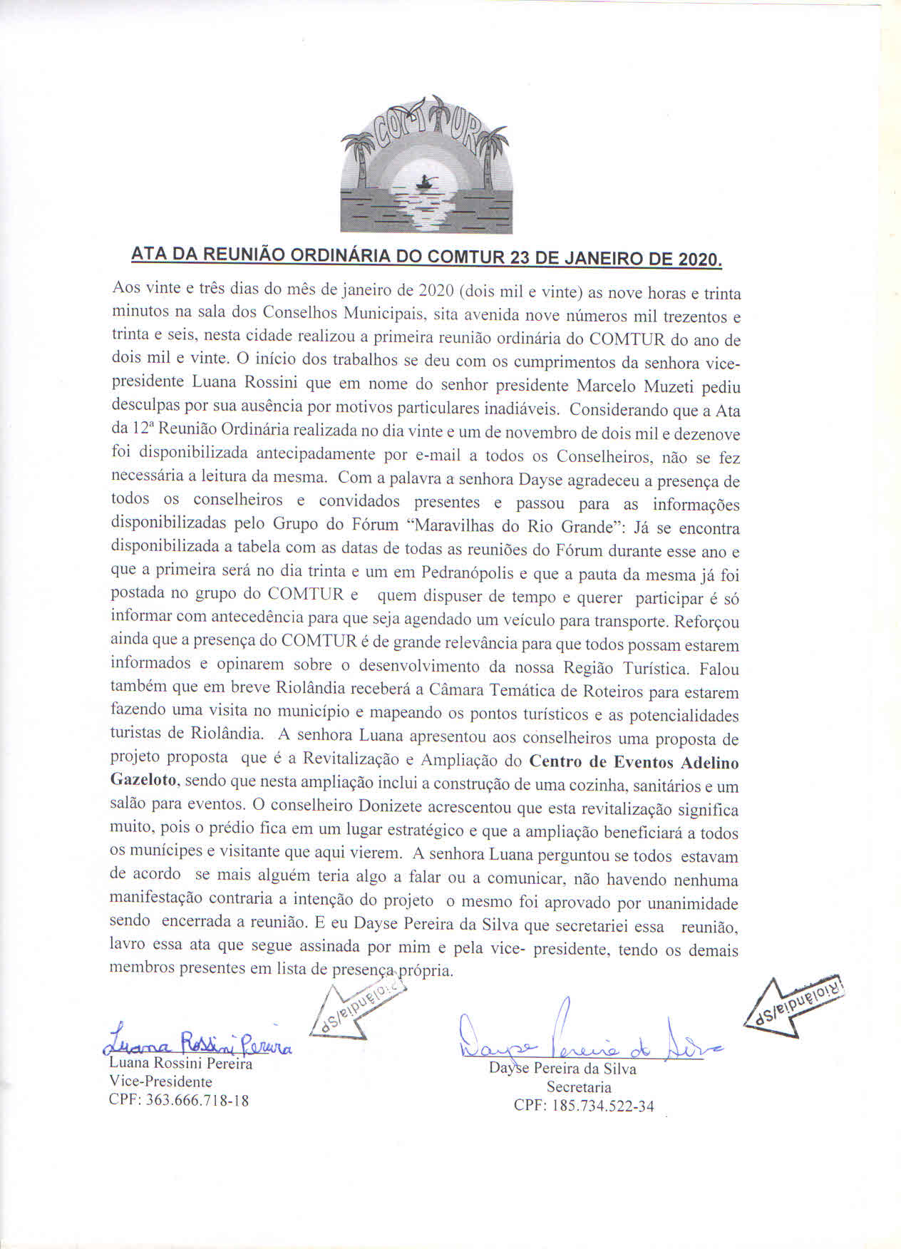 ATA DA REUNIÃO ORDINÁRIA DO COMTUR JANEIRO/2020